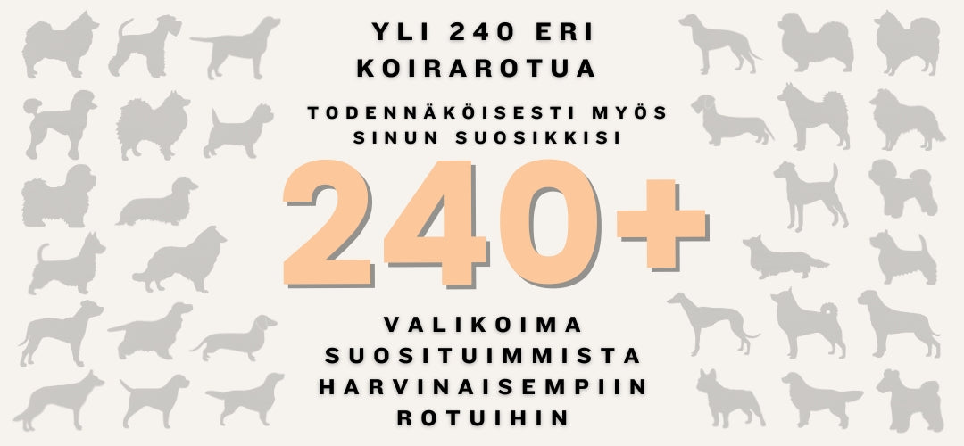Kotimaiset koira-aiheiset korut ja sisustustuotteet yli 240 koirarodun valikoimasta joko itselle tai lahjaksi koirista pitävälle ystävällesi.