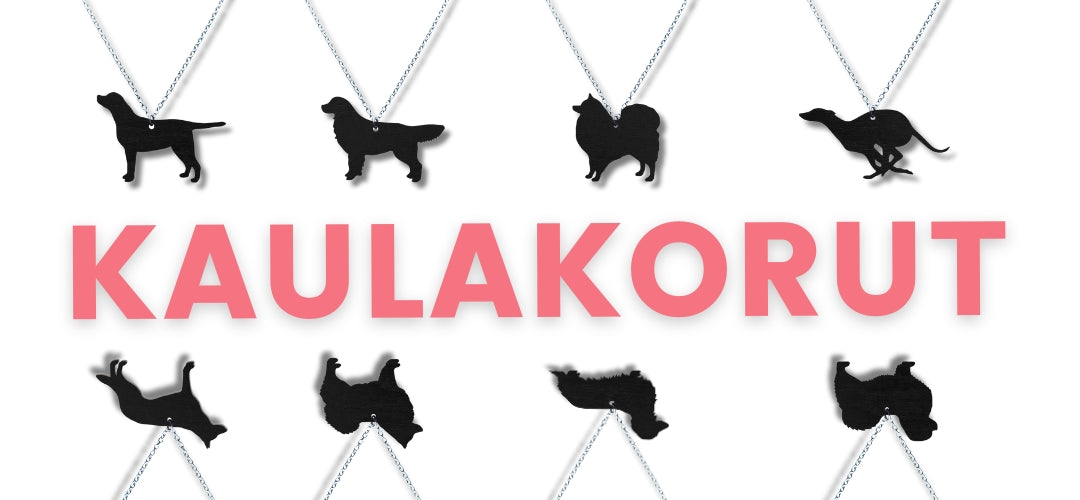 Koivuvanerista valmistetut koirarotu-aiheiset kaulakorut yli 240 eri koirarodusta
